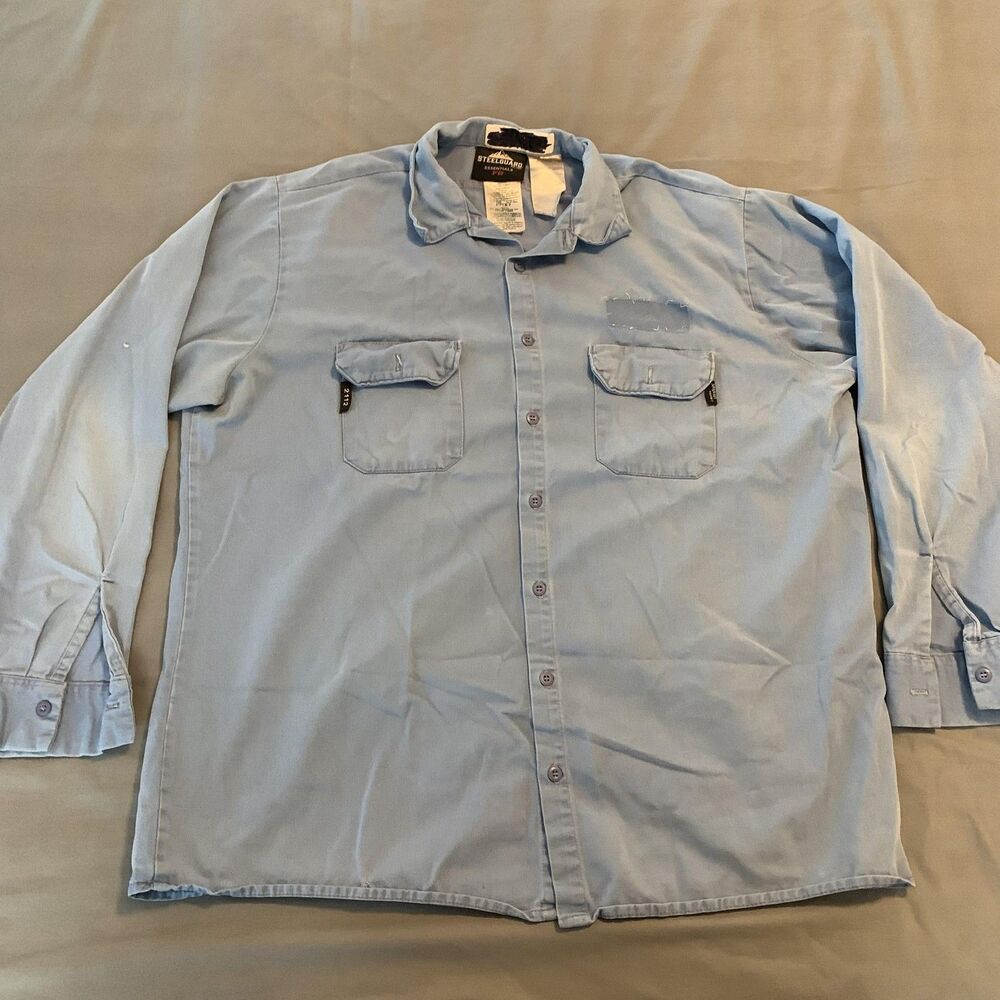 SteelGuard Essentials FR Shirt Mens 2XLL Light Blue Flame Resistant‎ Work Button